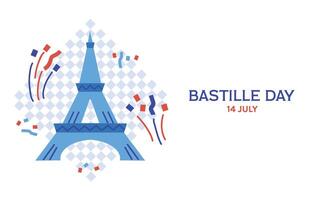 Happy Bastille Day on 14 july with Eiffel Tower card banner invitation poster vector