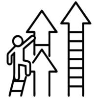 Man Climbing Ladders Towards Upward Arrows Illustrating Success, Growth, and Achievement Goals vector