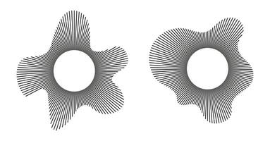 Radial wavy frame set. Circular waves. Sound lines patterns. Circle graphic thin rings. Radial rays. Design elements. Equalizer logo icons, radial spectrum. Voice simple symbol. Depicting audio music. vector