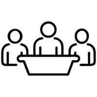 Meeting Icon Three People at a Table in Simple Line Art Style vector