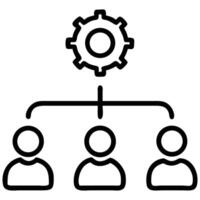 Management Structure Outlined Gear Icon Controlling Team Members in Organizational Hierarchy Style vector