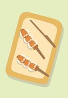 Mitarashi dango japanese rice cake dumpling with soy sauce on food tray design illustration editable for use vector