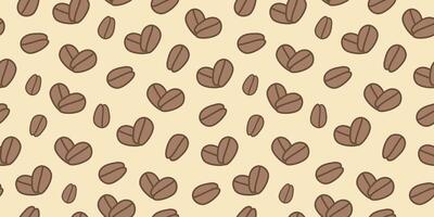 Coffee beans pattern. Shape of heart. Seamless background. International Coffee Day. Flat illustration. vector
