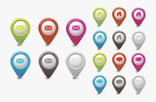 Colorful Map Pointer Icons with Communication Symbols vector