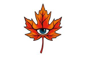 illustration of a red maple leaf with an eye inside vector