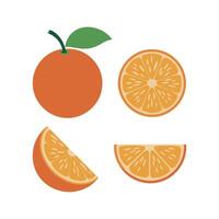 Flat Design Orange Fruit Set Whole, Halved, Sliced Citrus Illustration vector