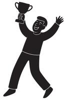 Silhouette of a man holding an invisible trophy overhead in victory vector