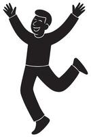 Silhouette of a man doing a joyful side kick with arms lifted high vector