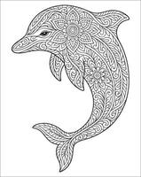Dolphin mandala coloring page for adults. Animal mandala coloring page vector