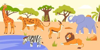 Horizontal banner with African animals in the savannah vector