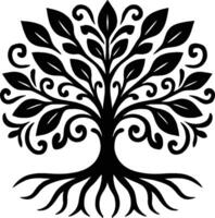 Ornate Black and White Tree of Life with Intricate Roots and Branches vector