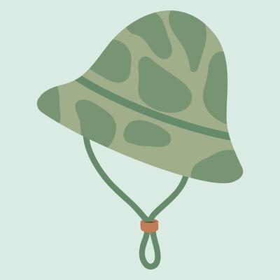 Hand drawn khaki panama hat on a mint background. Drawing of a hat, illustration