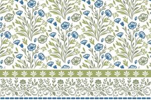 minimal embroidery border motif. one line flower sketch pattern. botanical repeat in clean style. textile surface for bedding and clothing vector