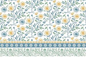 embroidery style line floral pattern. sketch flowers and leaves in one line. botanical repeat design. trendy textile for fashion and home use vector