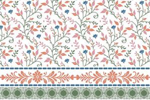 embroidery border with sketch flowers. one line botanical motif in repeat. minimal textile pattern. suitable for kitchen and fashion fabric vector