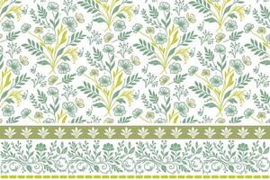 sketch flower border in line art. embroidery motif with petals and stems. modern repeat textile pattern. household and fashion ready print vector