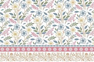 clean floral sketch in outline. embroidery border with one line design. botanical textile repeat pattern. suitable for pillow and kitchen textile vector