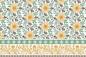 botanical embroidery border pattern. outline flower sketch in one line. repeat motif for textile print. kitchen wear and fashion use vector