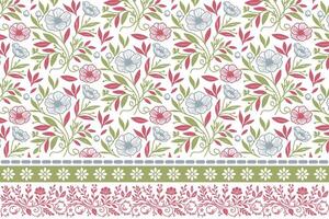 clean flower sketch in repeat. embroidery border in outline style. modern one line floral motif. textile surface for fashion and home use vector