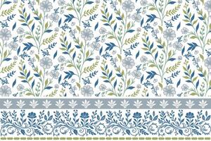 floral elements sketch in line art. embroidery border with flowers and stems. one line repeat pattern. trendy textile for interior use vector