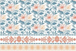 floral embroidery border sketch. botanical pattern in one line art. minimal flowers and stems in repeat. textile design for fashion application vector
