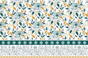 outline flower and leaf motif. one line embroidery border pattern. botanical repeat sketch design. ideal for fashion and household textiles vector