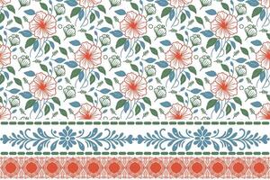 hand drawn botanical embroidery. outline floral sketch with border. one line flower repeat pattern. textile surface for fashion and accessories vector