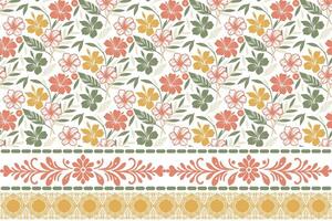 minimal flower and stem sketch. embroidery edge with line pattern. one line botanical motif in repeat. home and fashion textile design vector