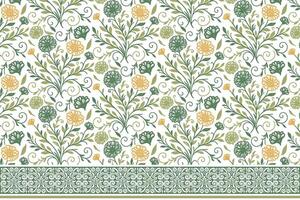 embroidery inspired border pattern. hand drawn one line floral motif. outline flower and leaves in repeat. fabric print for bedding and kitchen vector