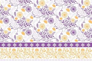 modern flower and leaf sketch. embroidery border in one line art. botanical textile pattern in repeat. household fabric and fashion print vector