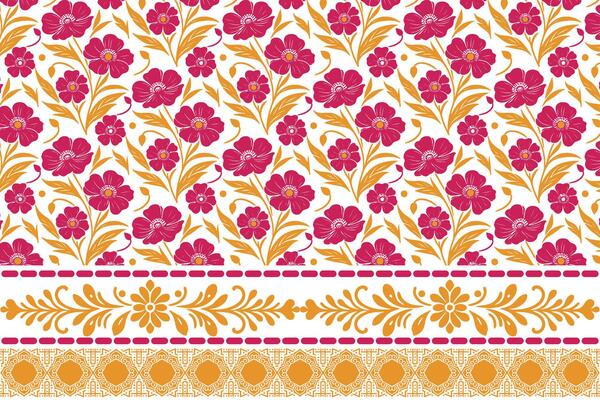 embroidery border floral sketch. one line flower drawing in repeat. minimal botanical pattern. modern textile surface for bedding and fashion