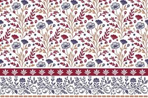 modern one line flower sketch. clean border embroidery motif. botanical repeat pattern for fabric. home textile and fashion use vector