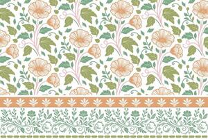 delicate flower and stem outline. one line drawing with border. minimal sketch floral motif. household textile pattern and fashion concept vector