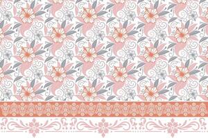 clean flower and leaf outline. border embroidery sketch in one line. trendy textile pattern in repeat. household and fashion fabric use vector