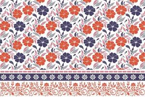 floral elements in one line. ornamental embroidery border design. modern botanical motif for fabric. repeat pattern for home and fashion uses vector