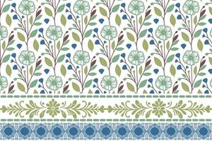 botanical sketch design with flowers. embroidery border in outline style. one line pattern in repeat. suitable for fashion and interior textiles vector