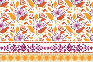 clean botanical flower outline. sketch pattern with embroidery border. minimal one line motif. home textile and fashion application vector