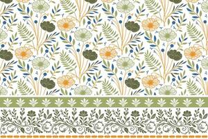 abstract flower and leaf sketch. embroidery border with one line design. modern textile repeat pattern. for bedding, pillow and kitchen products vector