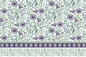 hand drawn floral border sketch. one line art with leaves and petals. trendy pattern in repeat. textile and fashion ready surface design vector