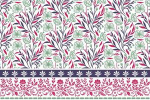 floral elements in line style. border embroidery design with sketch. elegant flower and stem repeat. minimal textile for fashion and bedding vector