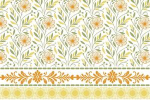 modern botanical floral motif. minimal one line design with flowers. embroidered border in repeat. trendy print for fashion and home textiles vector