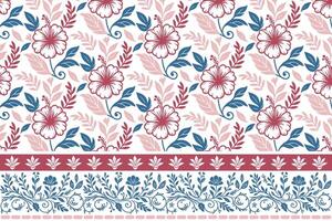 outline flower and leaf motif. one line embroidery border pattern. minimal botanical sketch art. repeat design for home and fashion textiles vector
