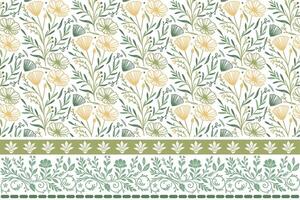 trendy floral sketch pattern. one line botanical flowers with stems. ornamental edge border design. abstract textile for fashion and kitchen use vector
