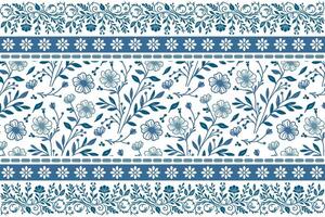 outlined floral elements in soft blue with thin petal strokes and fine border detailing for home accessories vector