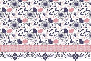 floral line art with embroidery border. delicate one line flower sketch. minimal modern botanical print. perfect for bedsheet and home textile design vector