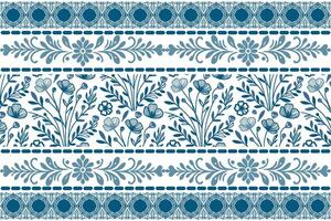 blue floral sketch design with detailed petal and stem linework enclosed in ornamental border patterns vector