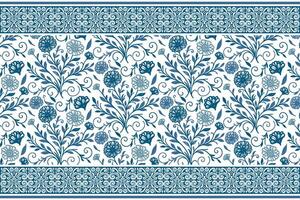 clean floral pattern in blue line featuring minimal petals and detailed borders for home and kitchen fabric use vector