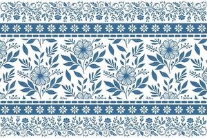 floral sketch illustration in blue featuring fine line petals and border artwork suited for textile applications vector