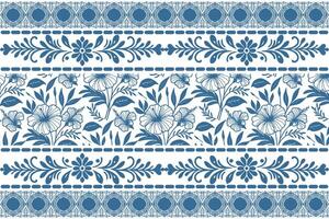 abstract botanical artwork in continuous blue line with balanced floral motifs and ornamental border edges vector