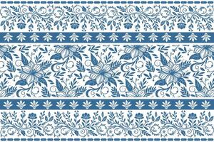 one line sketch floral design in blue with petal and leaf illustrations framed by structured ornamental borders vector